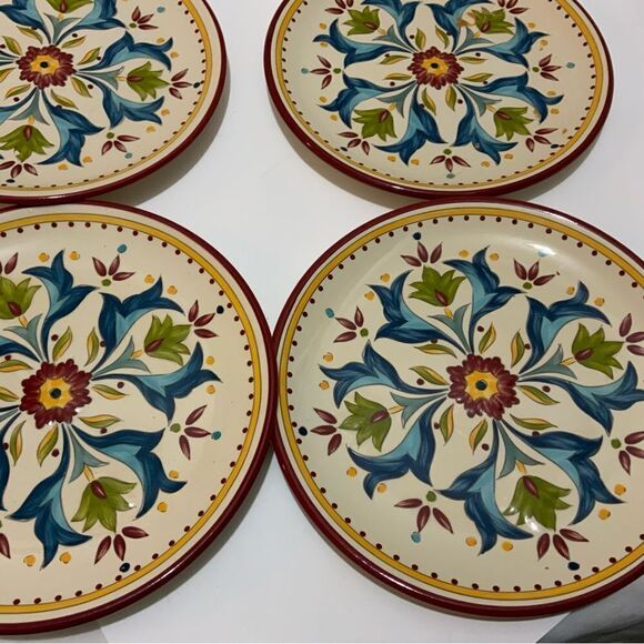 Bobby Flay Sevilla Red Rim 8" Lunch Salad Dessert Plates Set of 4 Retired G13 - Picture 3 of 7